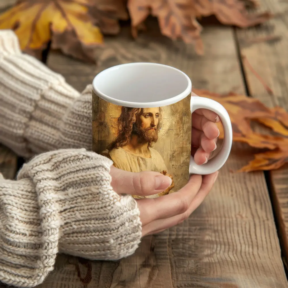 Jesus Christ Portrait Golden Textured Painting – Mugs