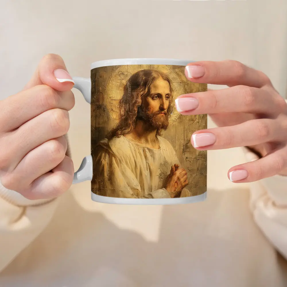 Jesus Christ Portrait Golden Textured Painting – Mugs
