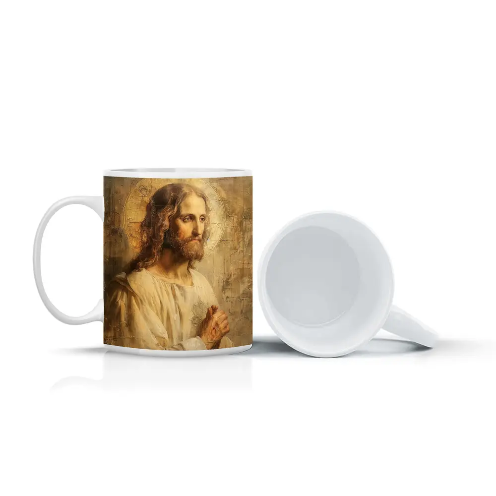 Jesus Christ Portrait Golden Textured Painting – Mugs