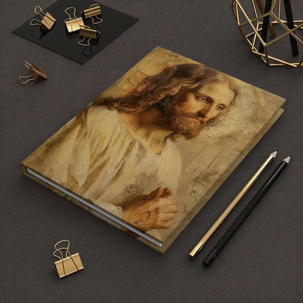 Jesus Christ Portrait Golden Textured Painting – Notebooks
