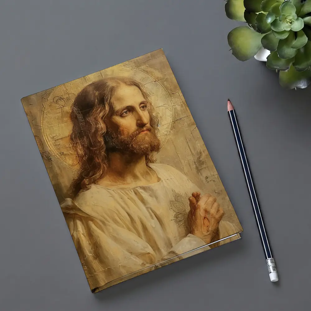 Jesus Christ Portrait Golden Textured Painting – Notebooks