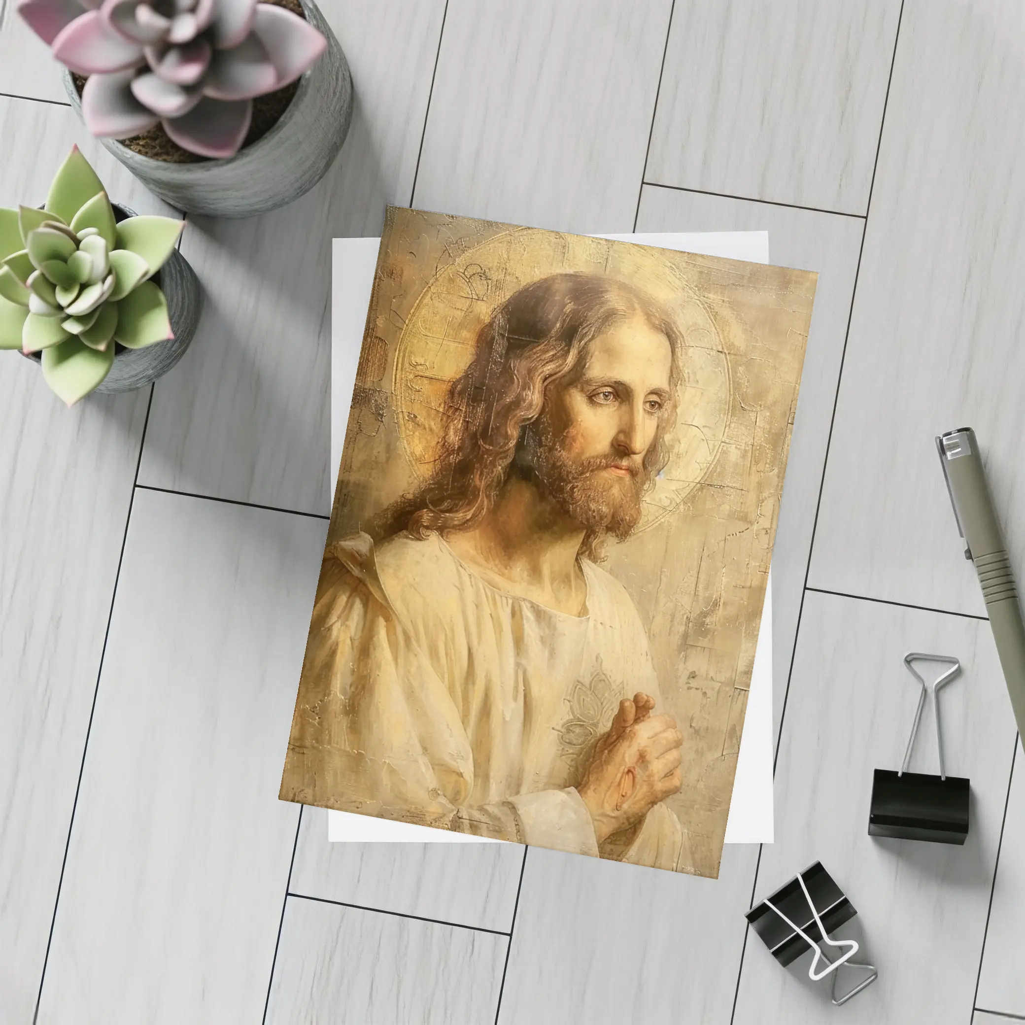 Jesus Christ Portrait Golden Textured Painting – Postcards