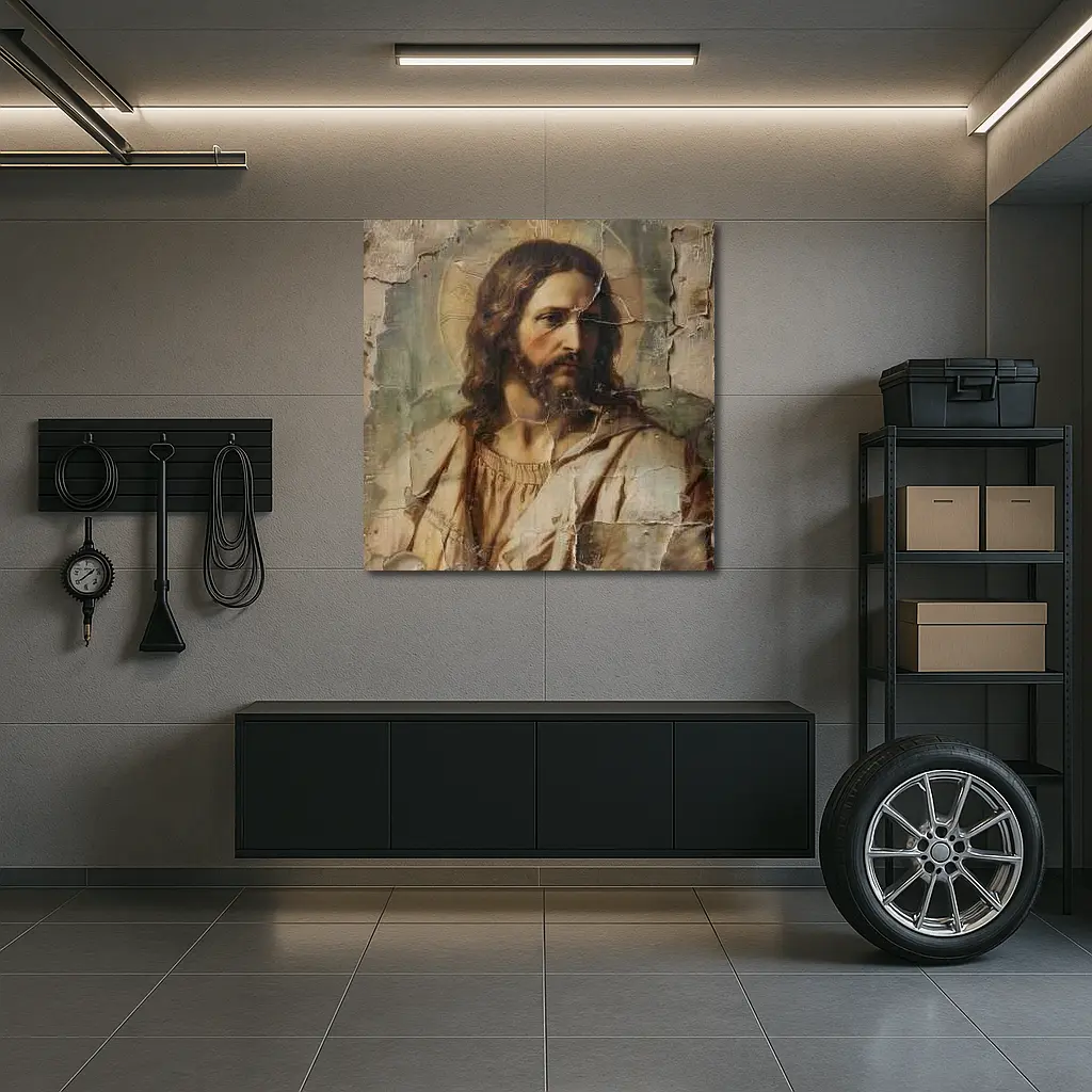 Jesus Christ Aged Cracked Religious Portrait Art – Wall Art