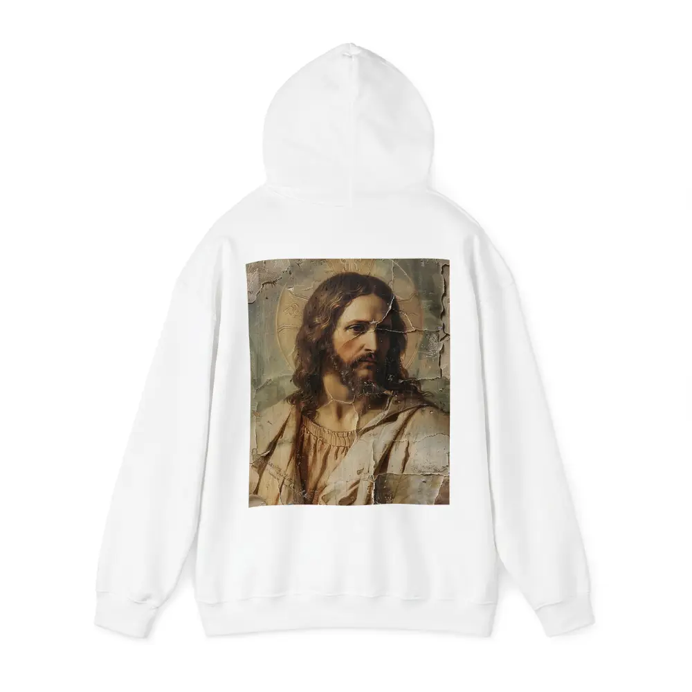 Jesus Christ Aged Cracked Religious Portrait Art – Hoodies
