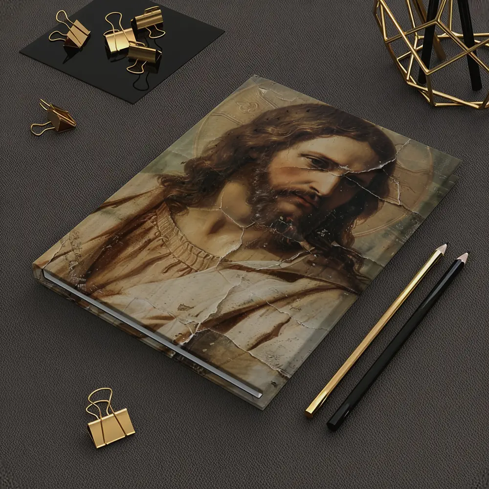 Jesus Christ Aged Cracked Religious Portrait Art – Notebooks