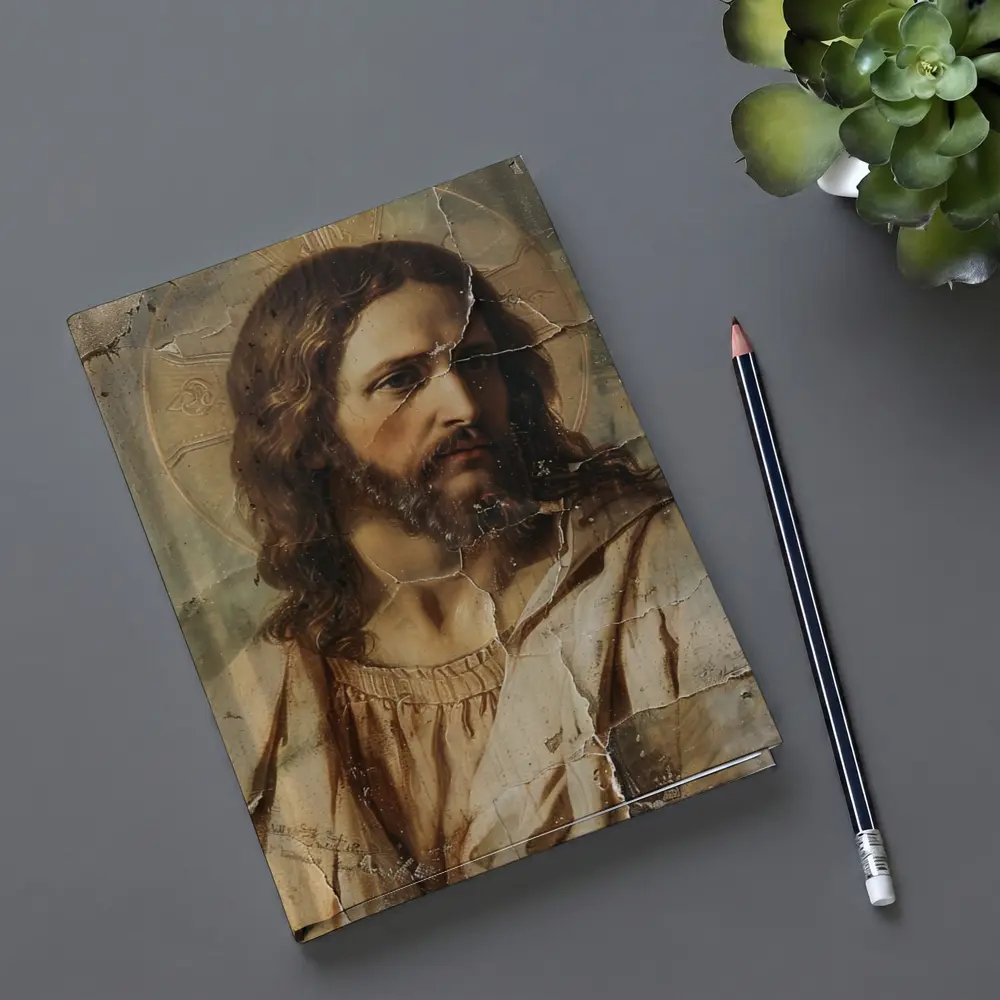 Jesus Christ Aged Cracked Religious Portrait Art – Notebooks