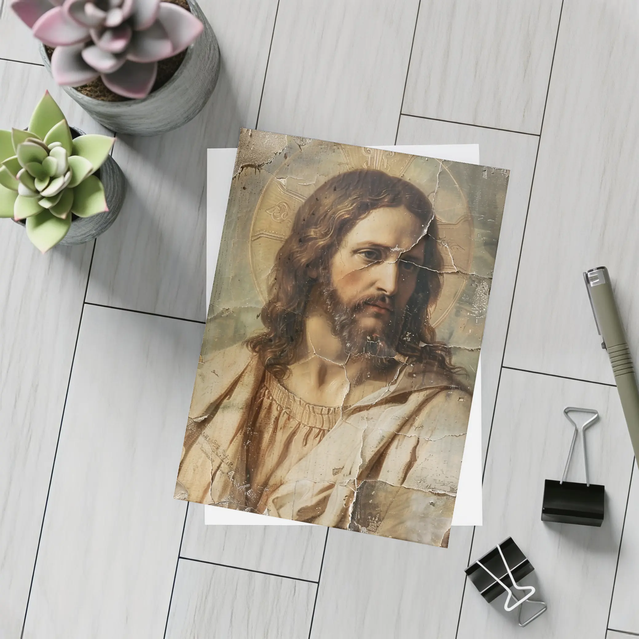 Jesus Christ Aged Cracked Religious Portrait Art – Postcards