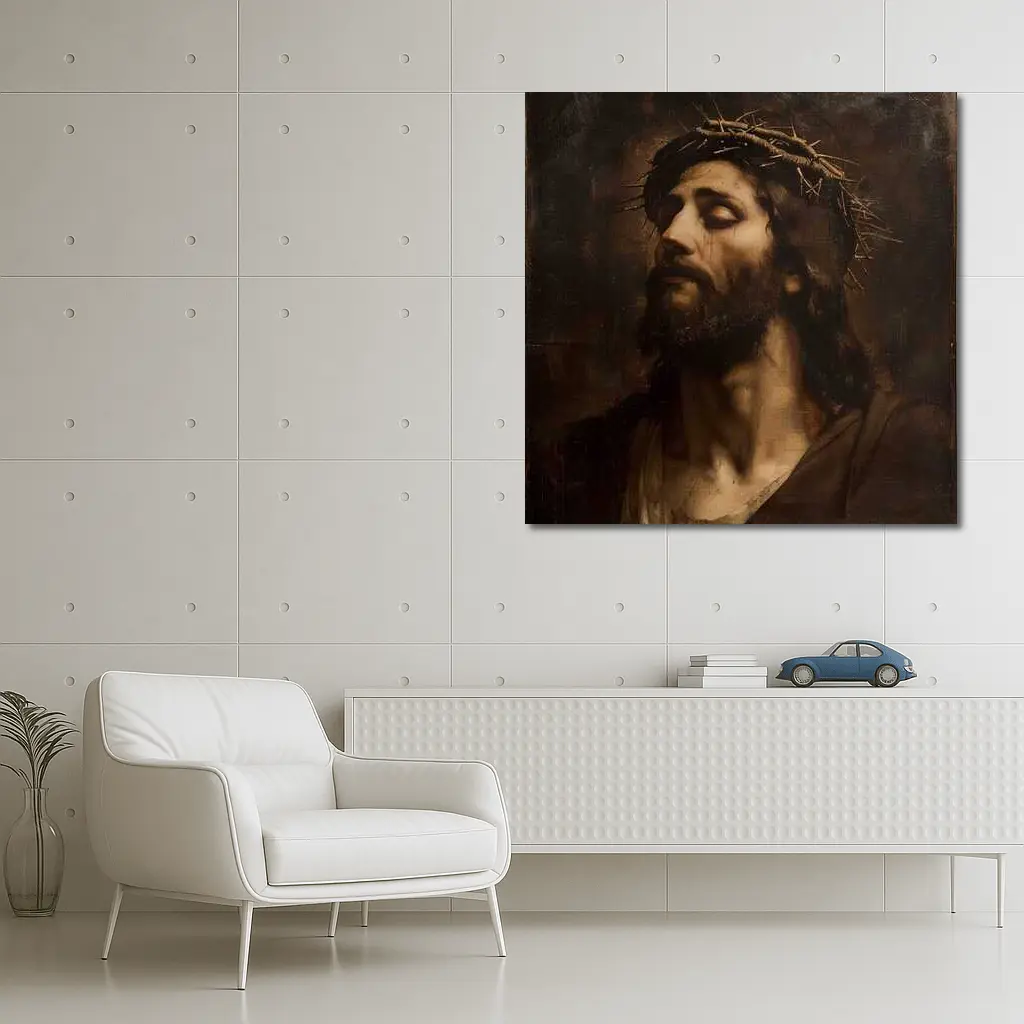 Jesus Crown of Thorns Dark Oil Painting – Wall Art
