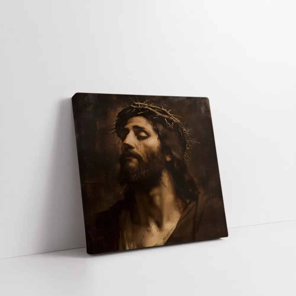 Jesus Crown of Thorns Dark Oil Painting – Wall Art