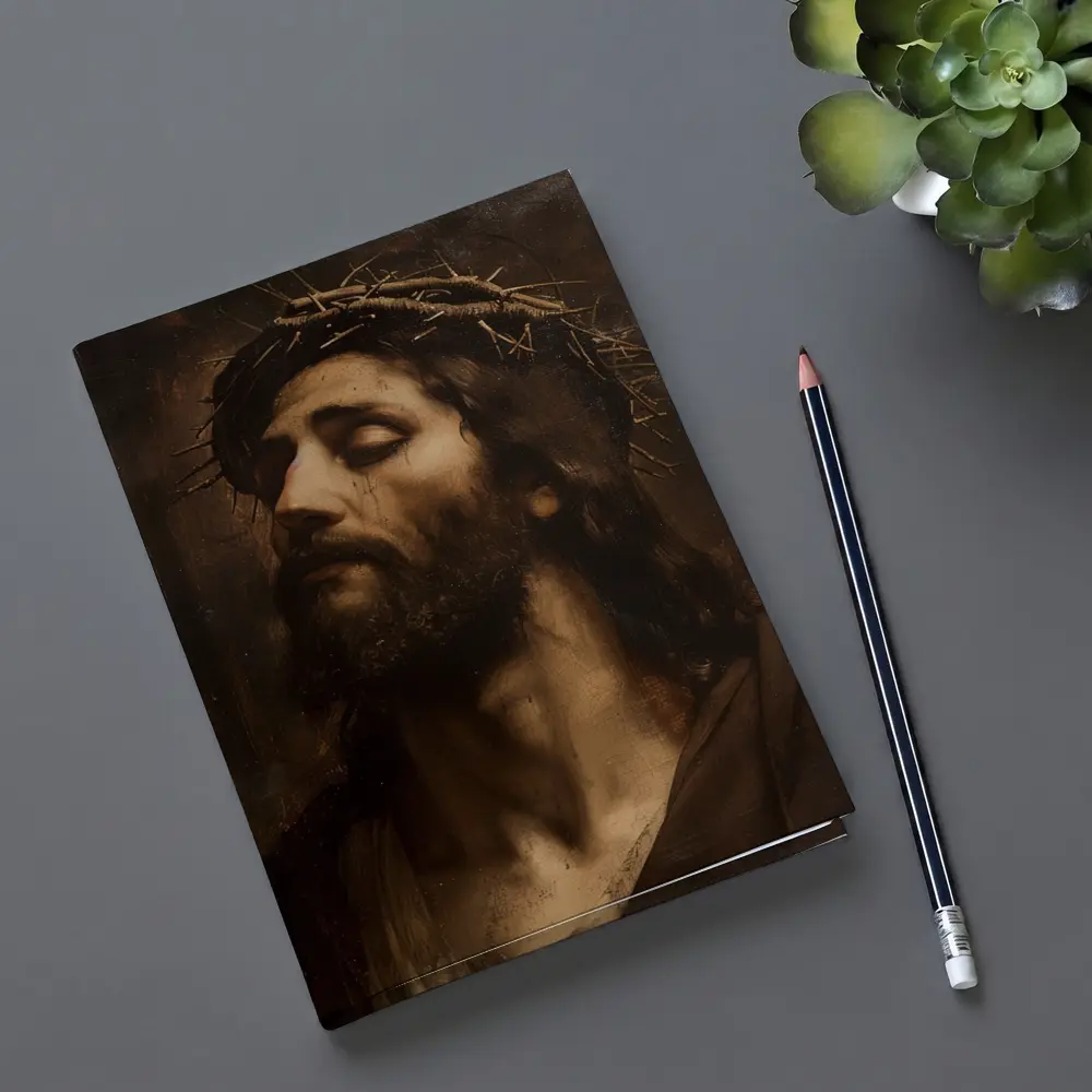 Jesus Crown of Thorns Dark Oil Painting – Notebooks