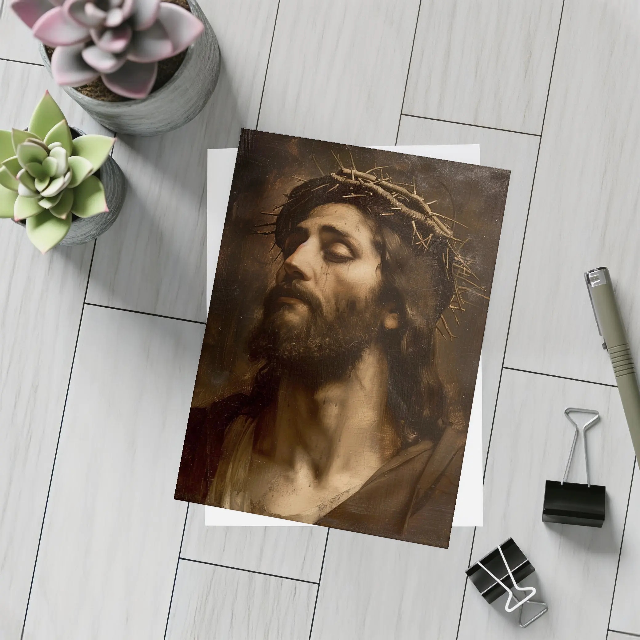 Jesus Crown of Thorns Dark Oil Painting – Postcards