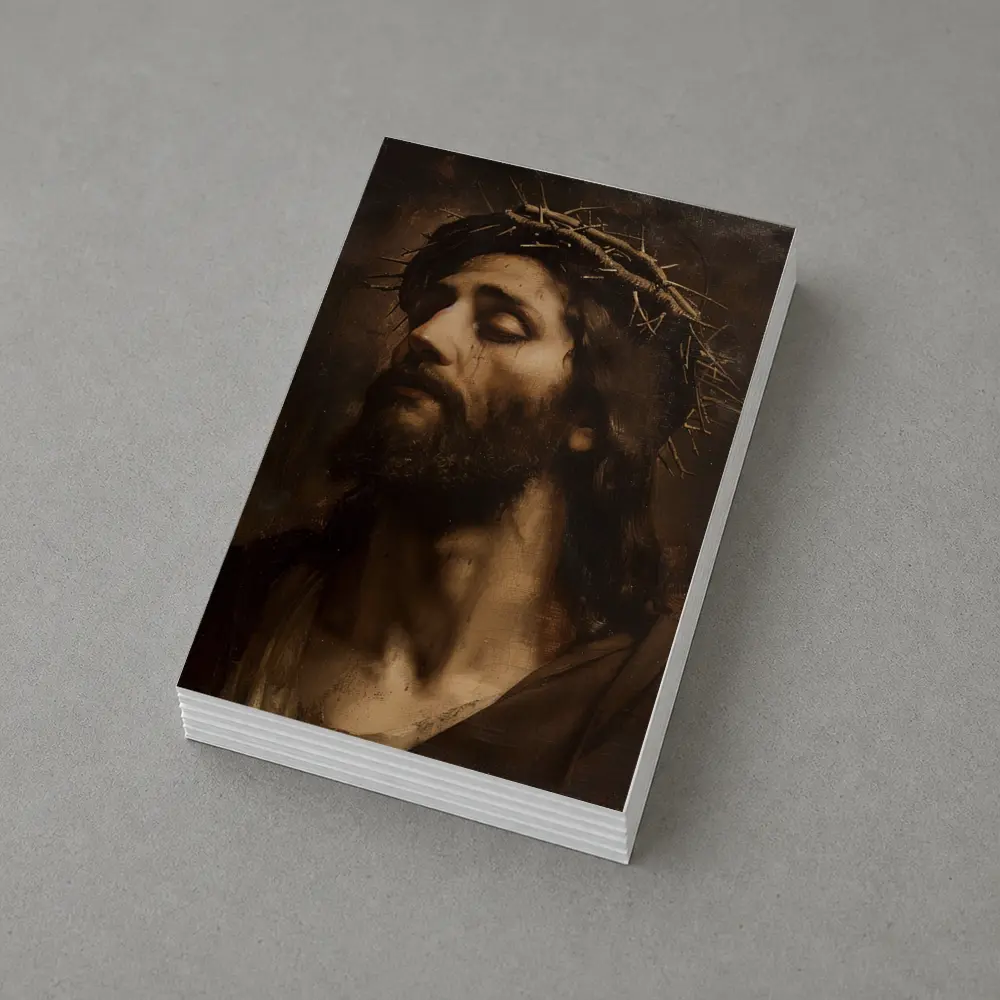 Jesus Crown of Thorns Dark Oil Painting – Postcards