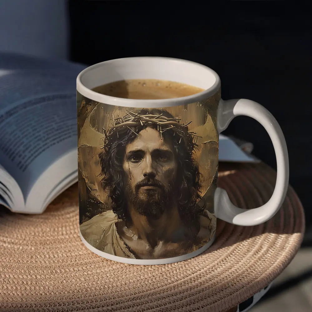 Jesus Crown of Thorns Oil Painting Portrait – Mugs