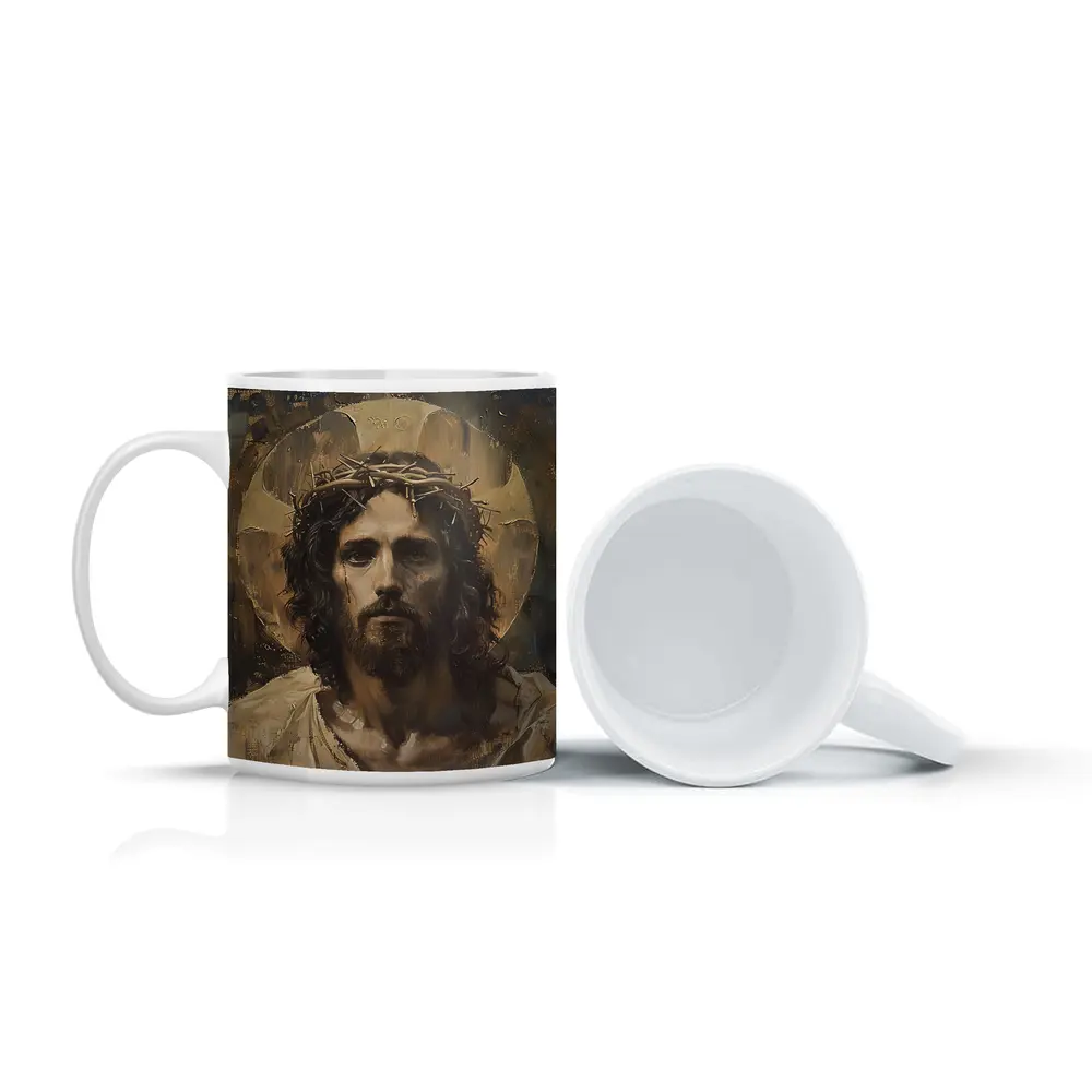 Jesus Crown of Thorns Oil Painting Portrait – Mugs