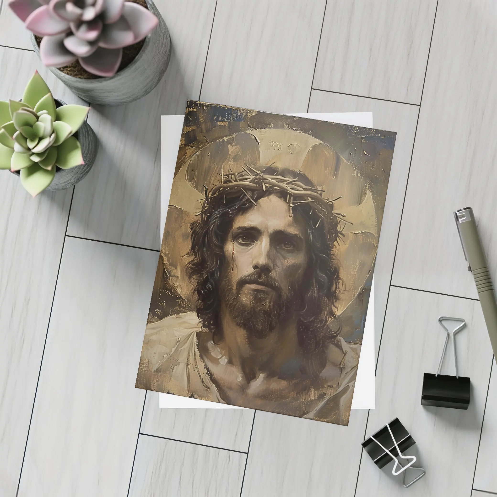 Jesus Crown of Thorns Oil Painting Portrait – Postcards