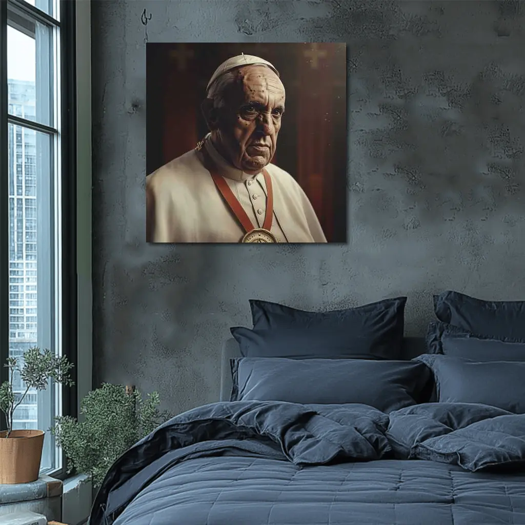 Pope Portrait Dark Dramatic Religious Background – Wall Art