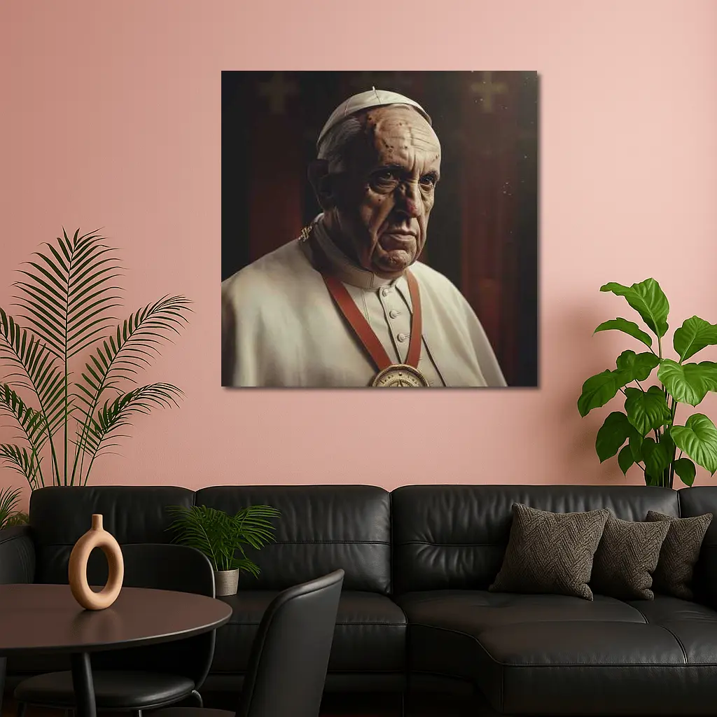 Pope Portrait Dark Dramatic Religious Background – Wall Art