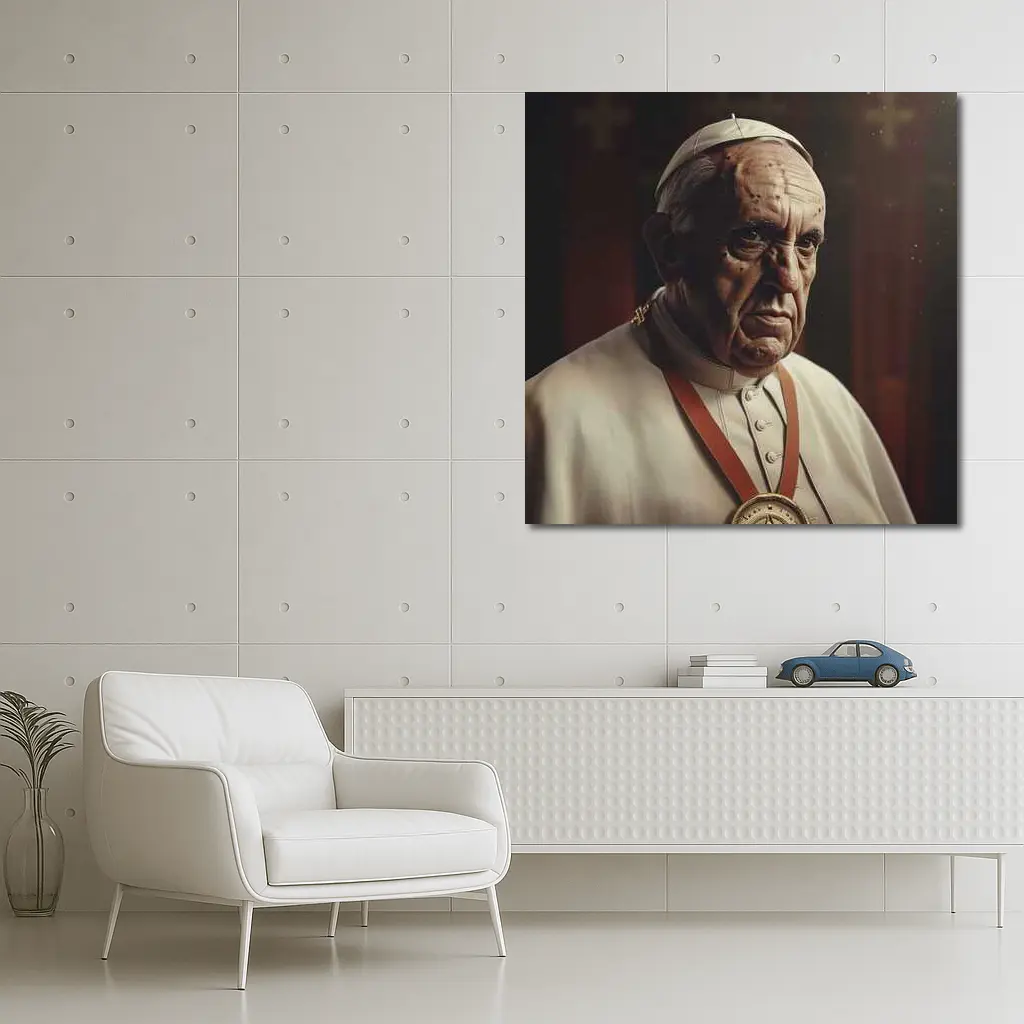 Pope Portrait Dark Dramatic Religious Background – Wall Art