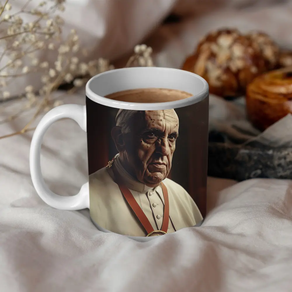 Pope Portrait Dark Dramatic Religious Background – Mugs