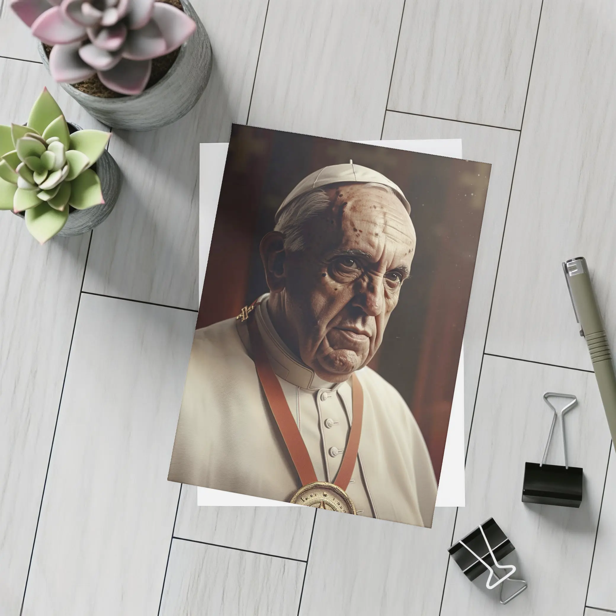 Pope Portrait Dark Dramatic Religious Background – Postcards