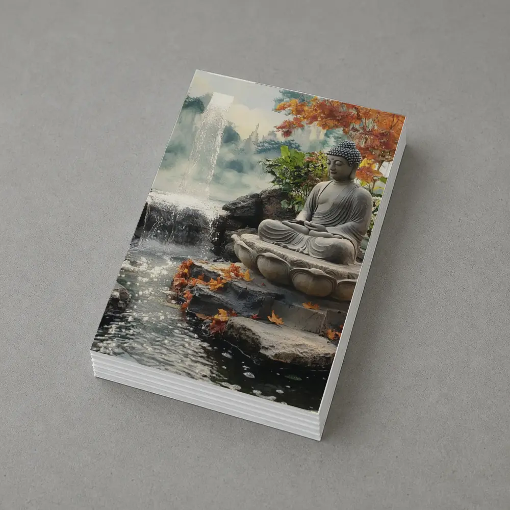 Buddha Statue Lotus Waterfall Autumn Garden – Postcards