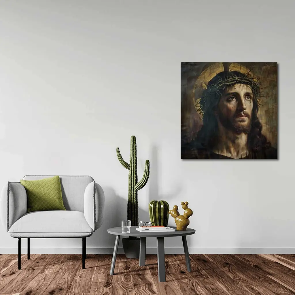 Jesus Christ Crown of Thorns Dark Oil Painting – Wall Art