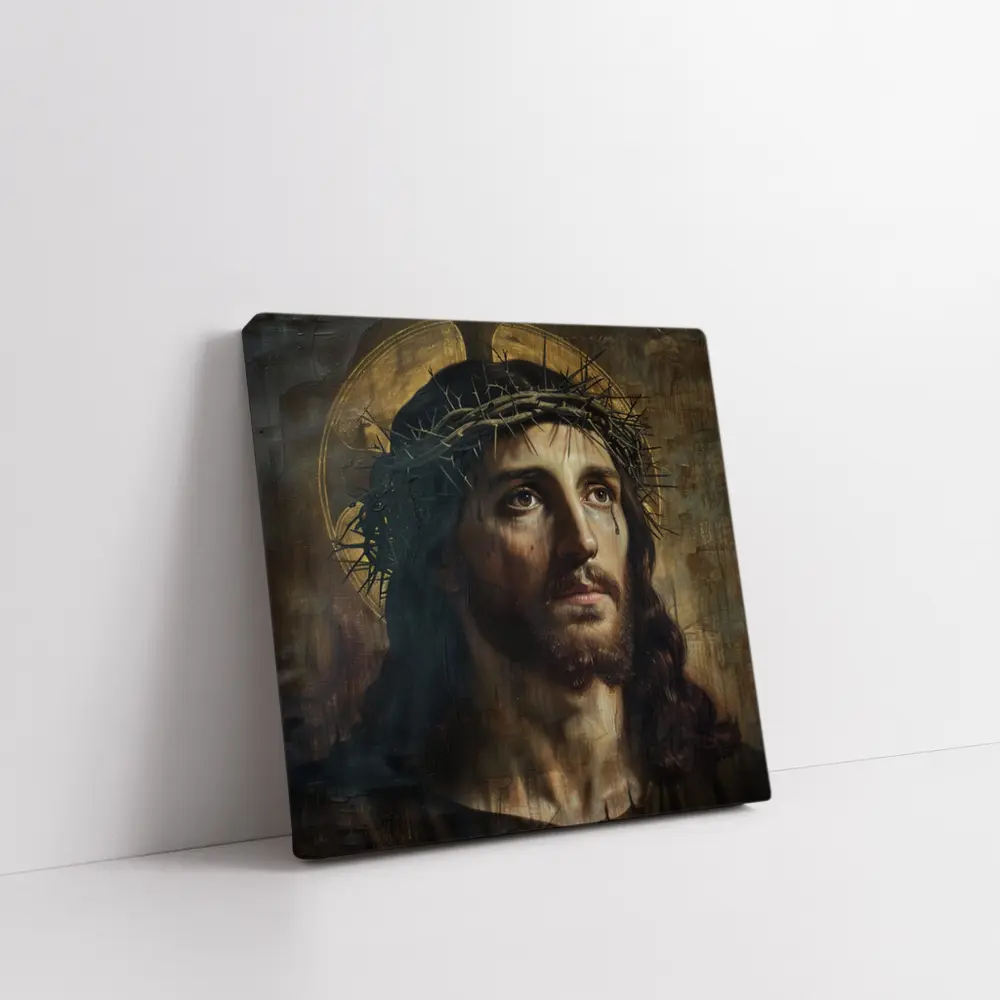 Jesus Christ Crown of Thorns Dark Oil Painting – Wall Art