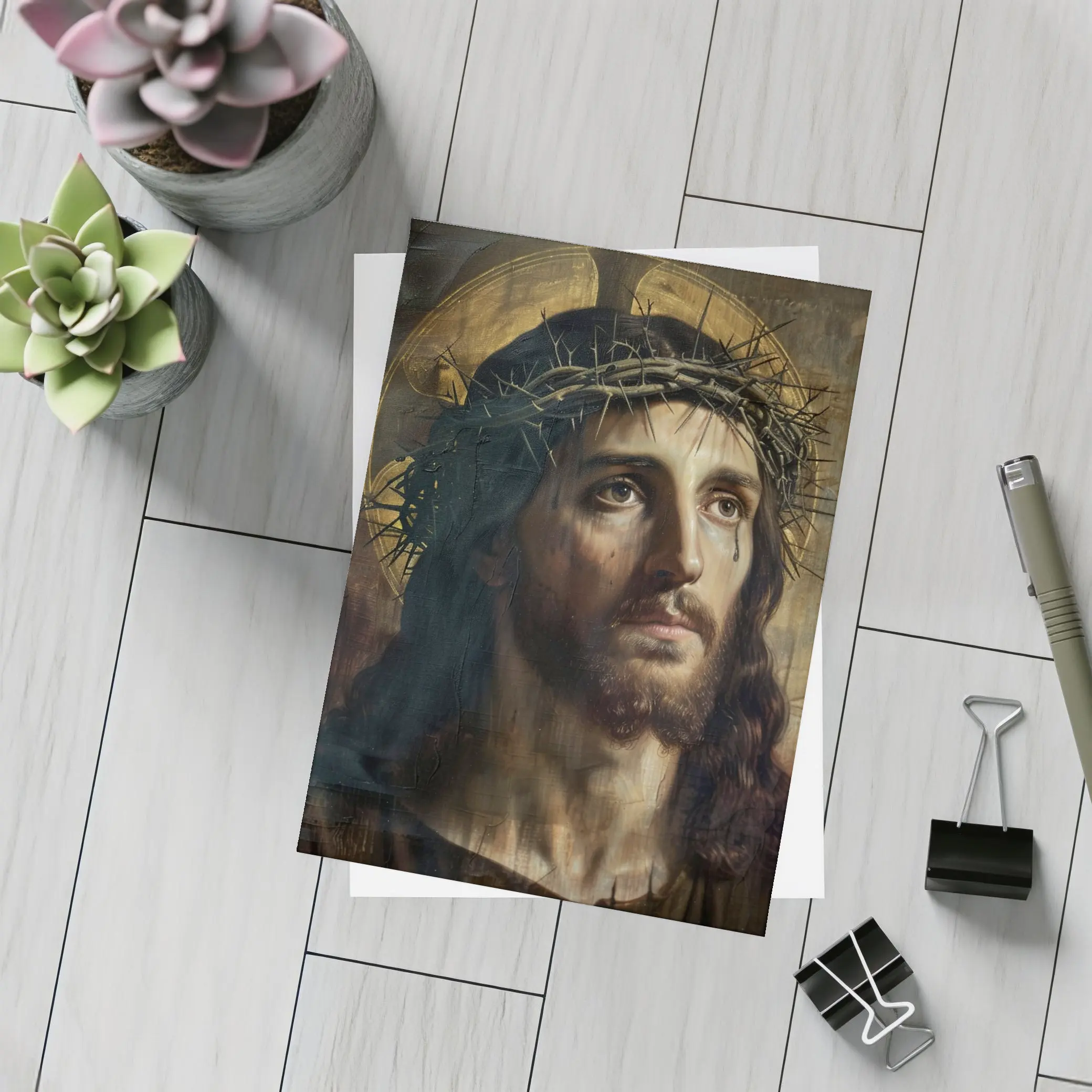 Jesus Christ Crown of Thorns Dark Oil Painting – Postcards