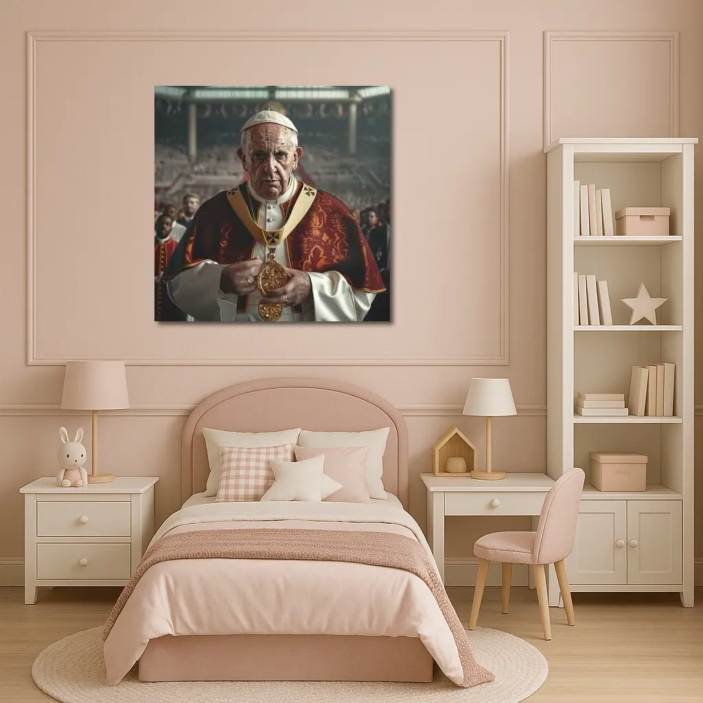 Pope Figure in Red Vestments Stadium Crowd – Wall Art