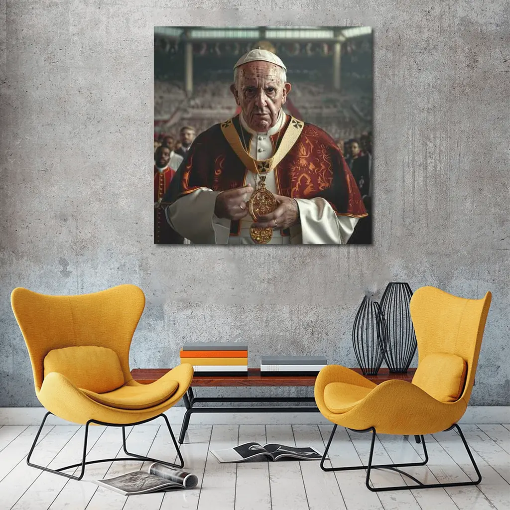 Pope Figure in Red Vestments Stadium Crowd – Wall Art