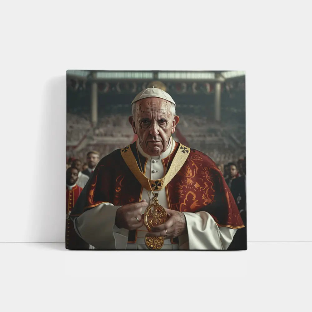 Pope Figure in Red Vestments Stadium Crowd – Wall Art