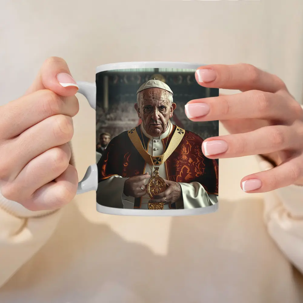 Pope Figure in Red Vestments Stadium Crowd – Mugs