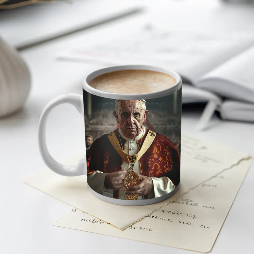 Pope Figure in Red Vestments Stadium Crowd – Mugs