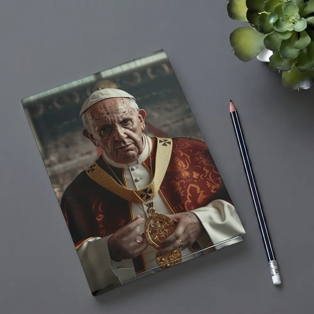 Pope Figure in Red Vestments Stadium Crowd – Notebooks