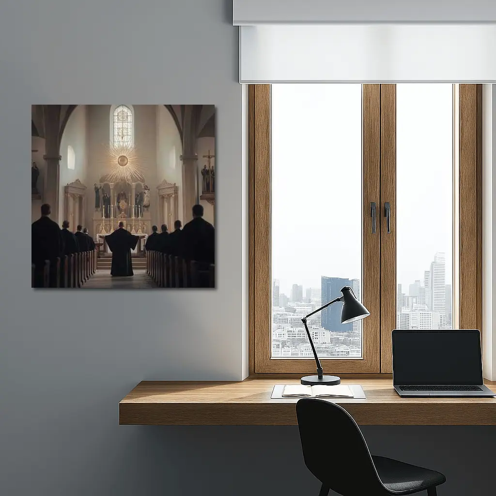 Catholic Mass Altar Golden Light Church Interior – Wall Art