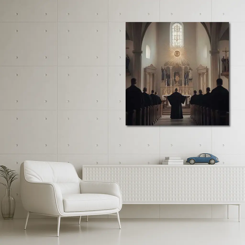 Catholic Mass Altar Golden Light Church Interior – Wall Art