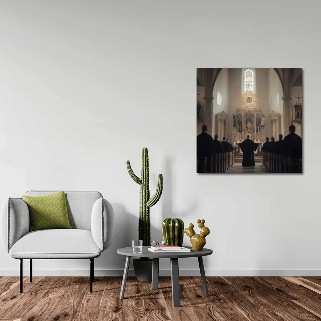 Catholic Mass Altar Golden Light Church Interior – Wall Art