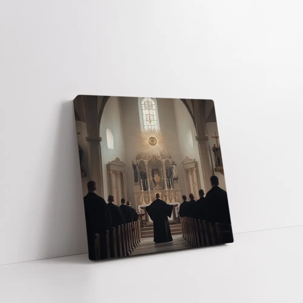 Catholic Mass Altar Golden Light Church Interior – Wall Art
