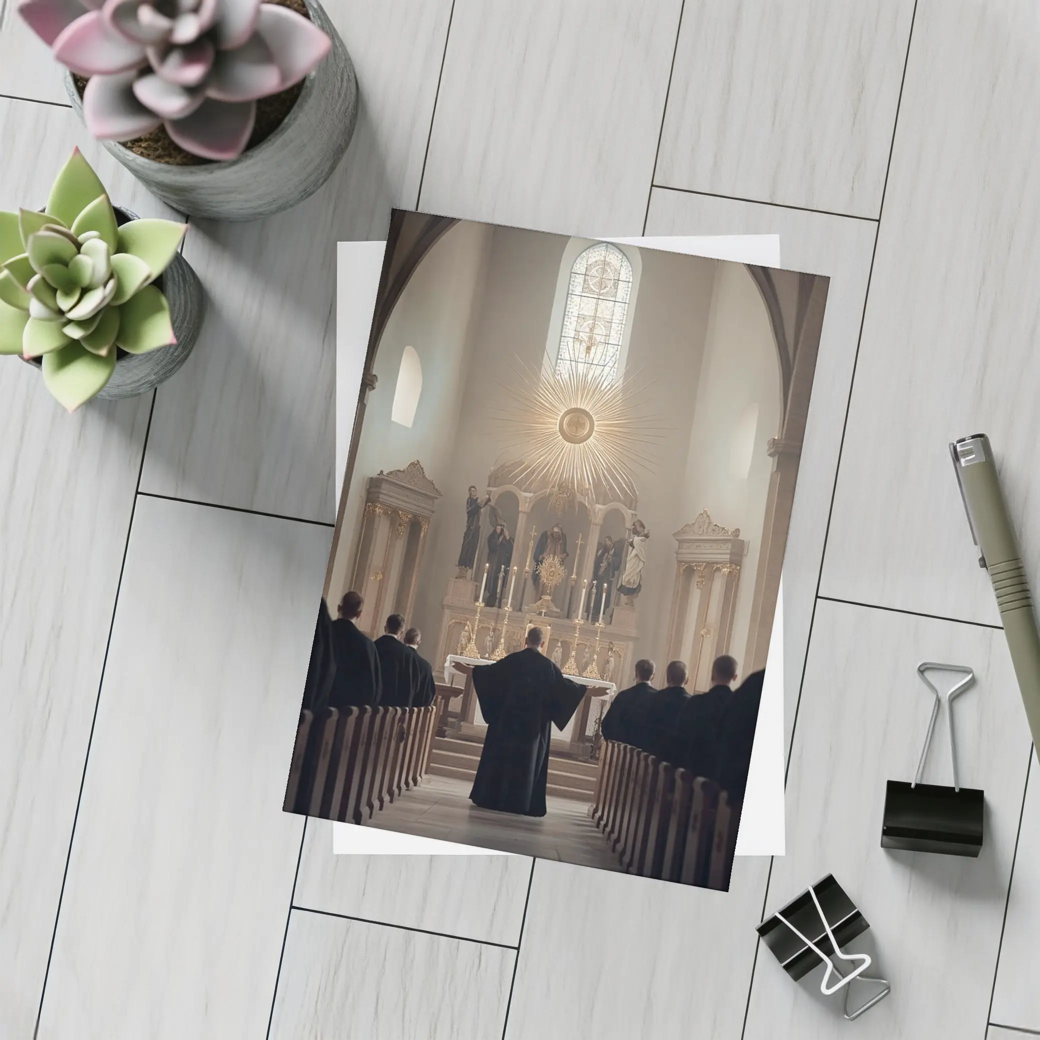Catholic Mass Altar Golden Light Church Interior – Postcards