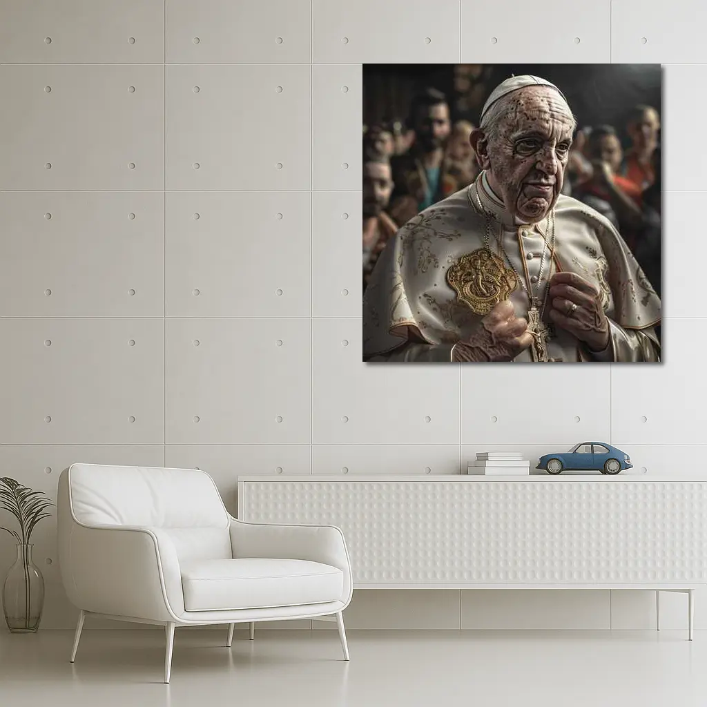 Pope in White Robes Crowd Background – Wall Art
