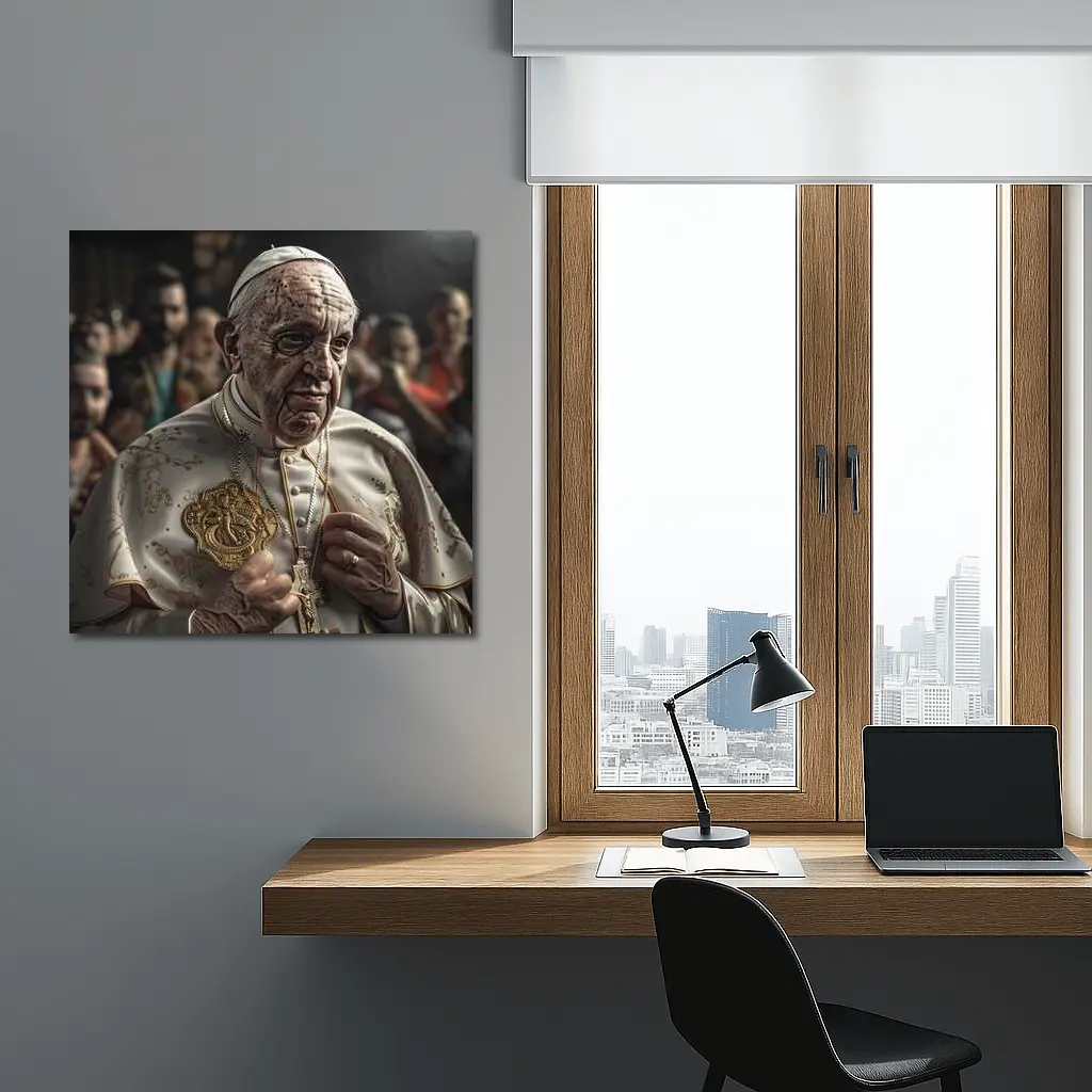 Pope in White Robes Crowd Background – Wall Art