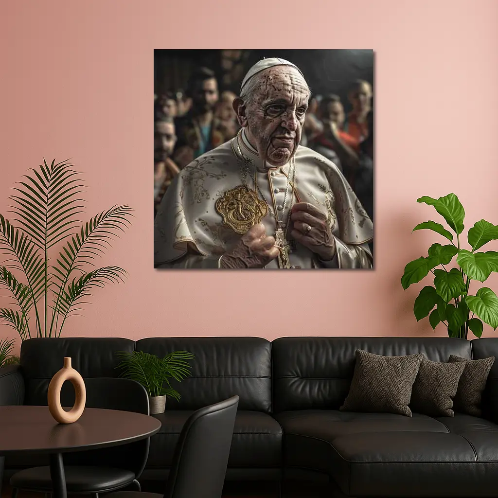 Pope in White Robes Crowd Background – Wall Art