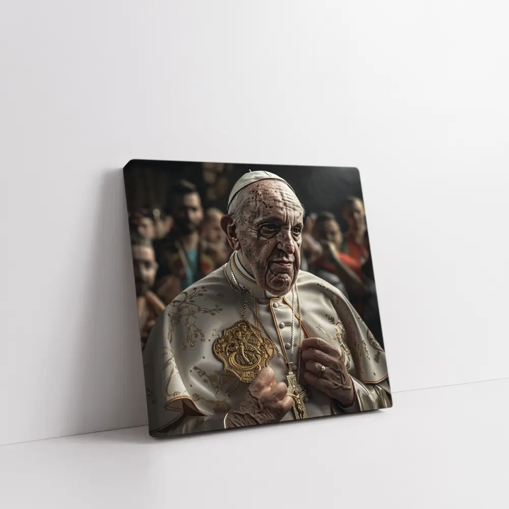 Pope in White Robes Crowd Background – Wall Art
