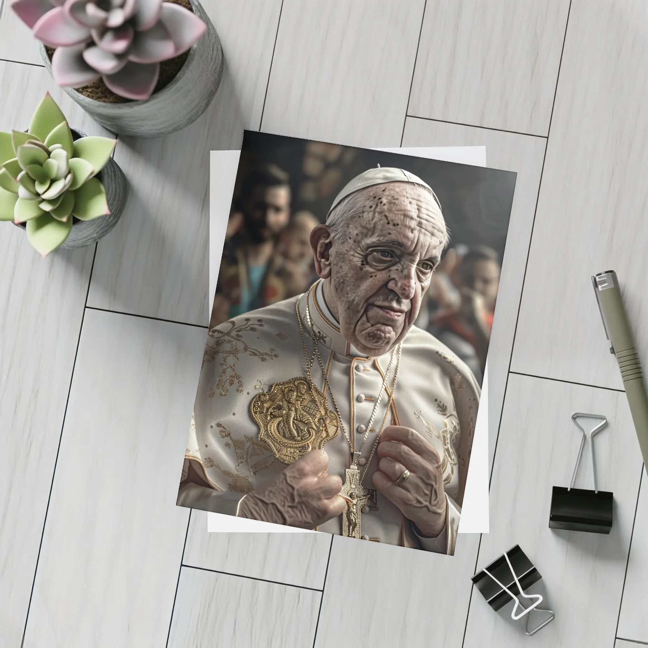 Pope in White Robes Crowd Background – Postcards