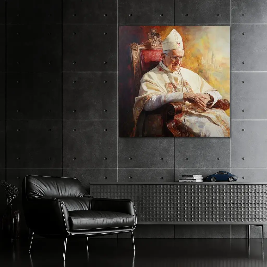 Pope Oil Painting Warm Golden Cathedral Background – Wall Art