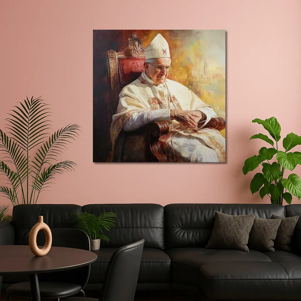 Pope Oil Painting Warm Golden Cathedral Background – Wall Art