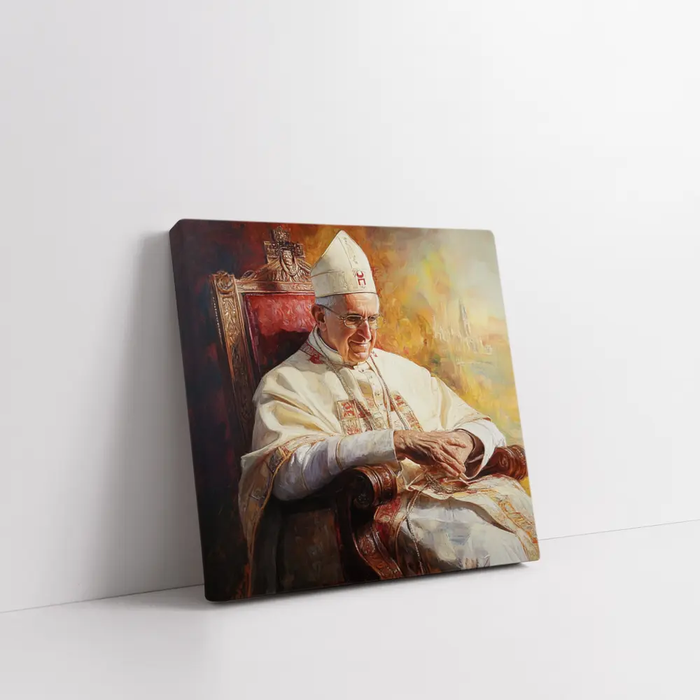Pope Oil Painting Warm Golden Cathedral Background – Wall Art