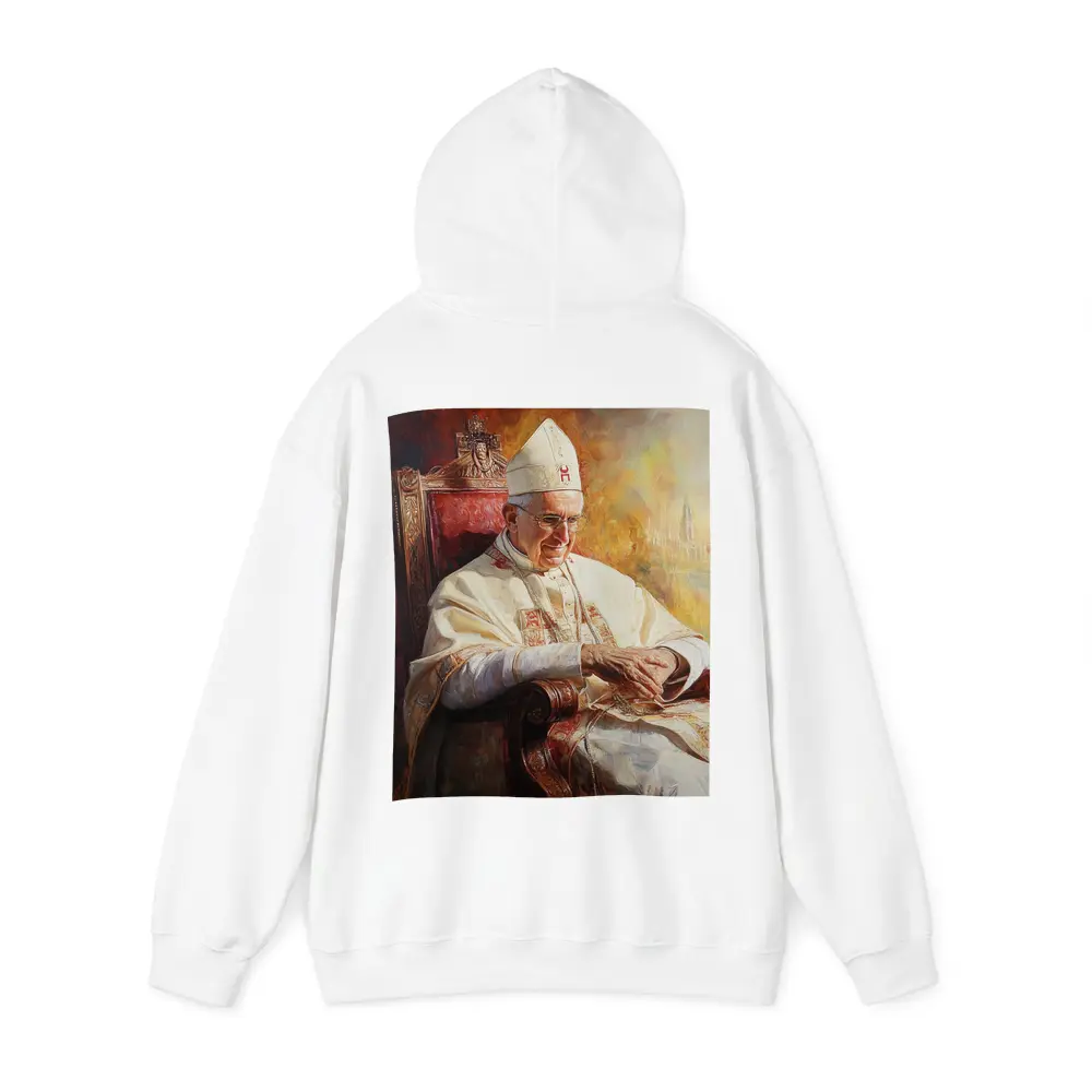 Pope Oil Painting Warm Golden Cathedral Background – Hoodies