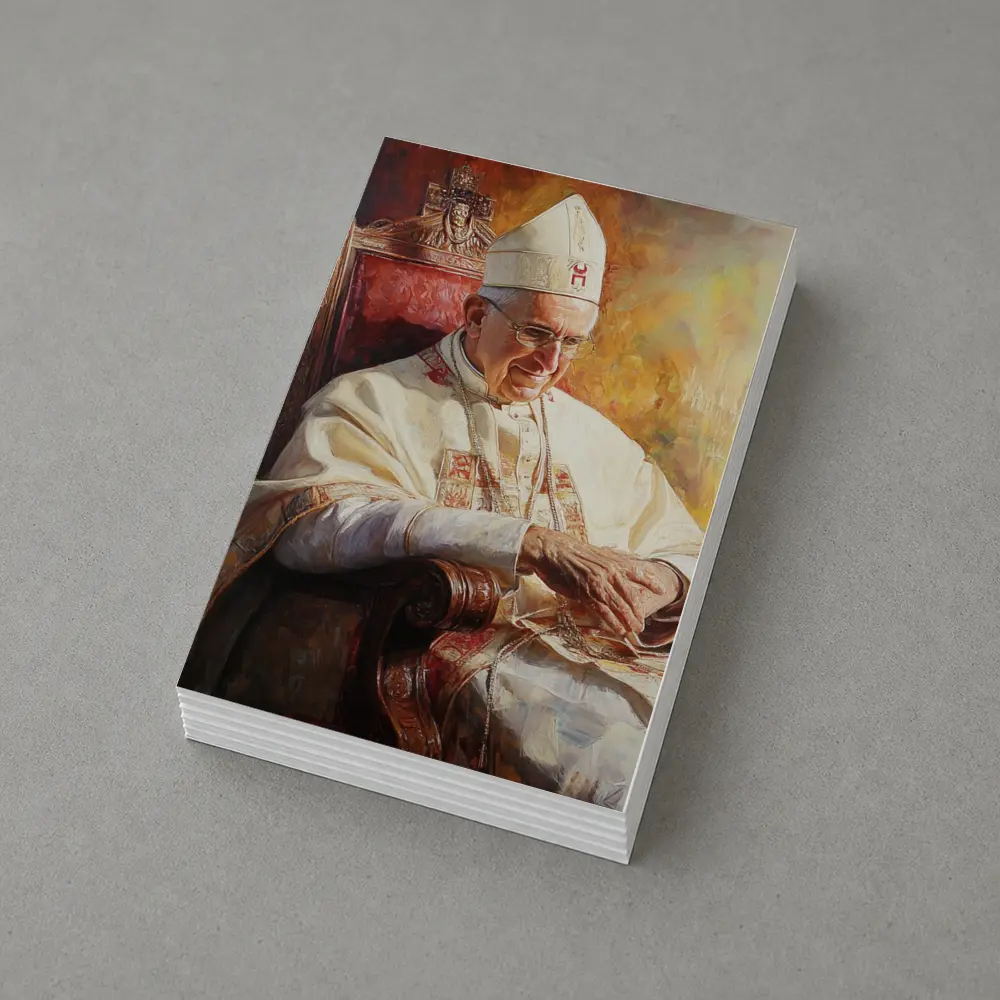 Pope Oil Painting Warm Golden Cathedral Background – Postcards