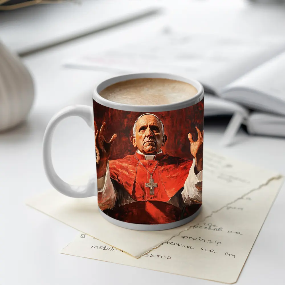 Catholic Pope Red Robes Oil Painting – Mugs